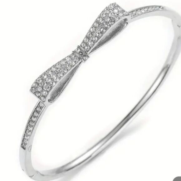 Silver Diamond Bow Bangle Bracelet - Picture 4 of 5